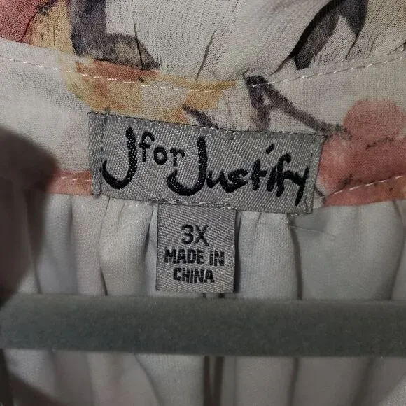 J FOR JUSTIFY CREAM CIRAL AND GRAY FLORAL PRINT DRESS SIZE 3X - Picture 5 of 6